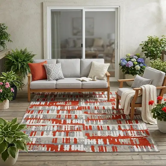 Red And Orange Abstract Washable Indoor Outdoor Area Rug Photo 1