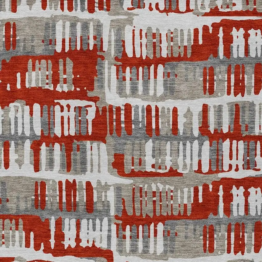 Red And Orange Abstract Washable Indoor Outdoor Area Rug Photo 3