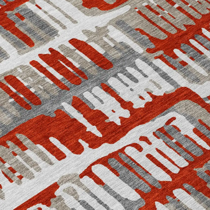 Red And Orange Abstract Washable Indoor Outdoor Area Rug Photo 8