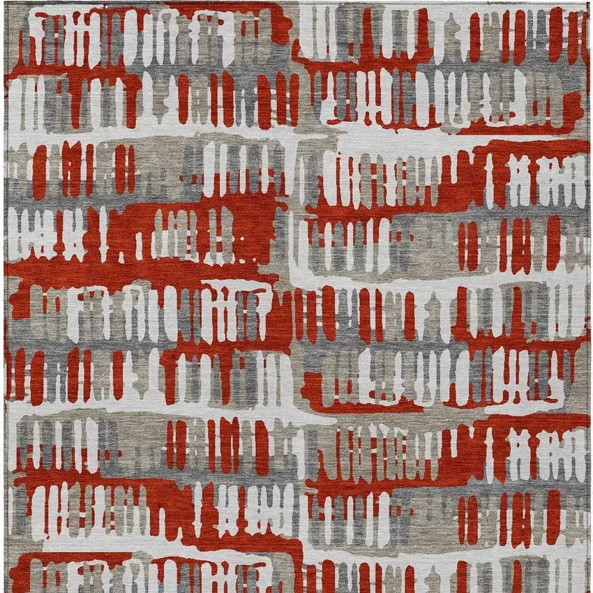 Red And Orange Abstract Washable Indoor Outdoor Area Rug Photo 4