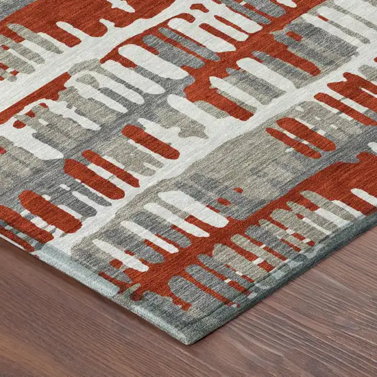 Red And Orange Abstract Washable Indoor Outdoor Area Rug Photo 7