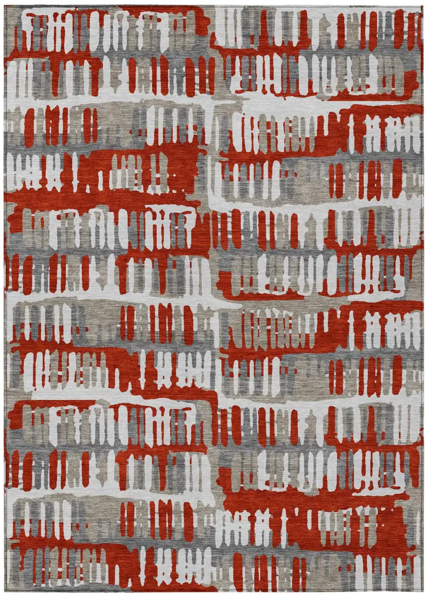 Red And Orange Abstract Washable Indoor Outdoor Area Rug Photo 2
