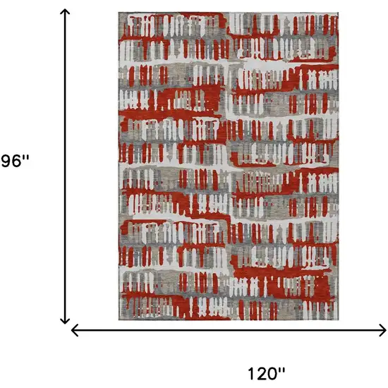 Red And Orange Abstract Washable Indoor Outdoor Area Rug Photo 9