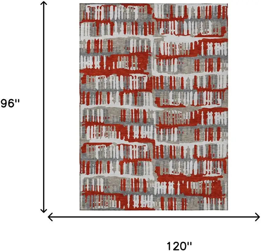 Red And Orange Abstract Washable Indoor Outdoor Area Rug Photo 9