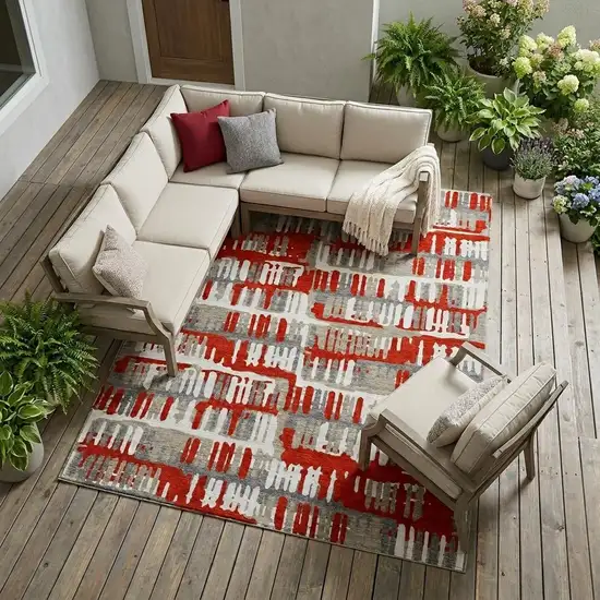 Red And Orange Abstract Washable Indoor Outdoor Area Rug Photo 1