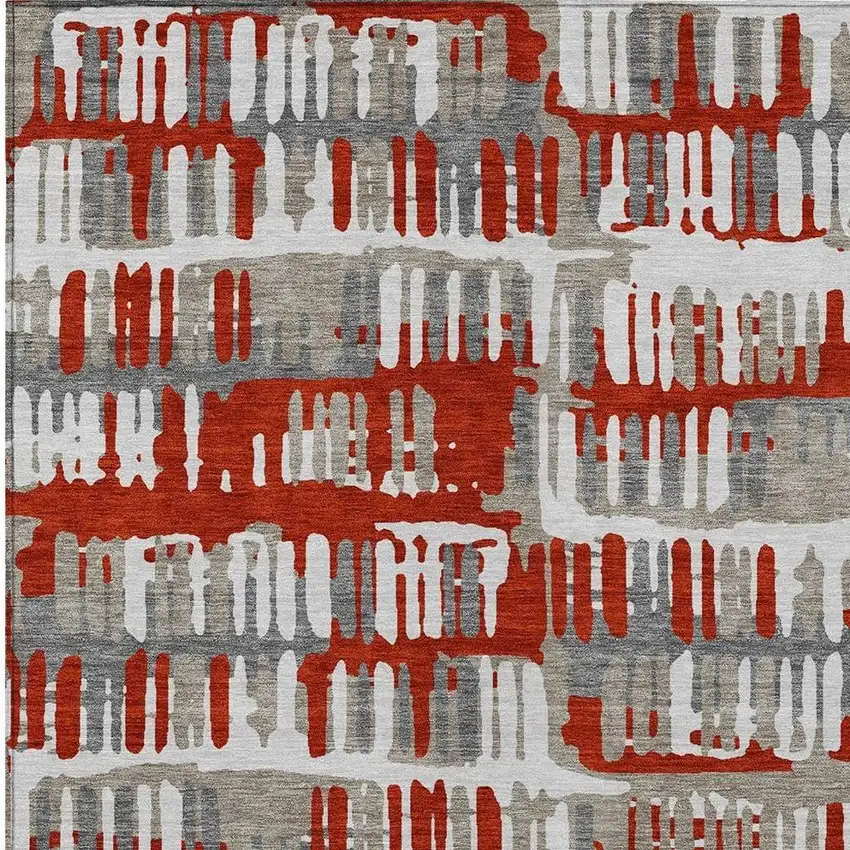 Red And Orange Abstract Washable Indoor Outdoor Area Rug Photo 3