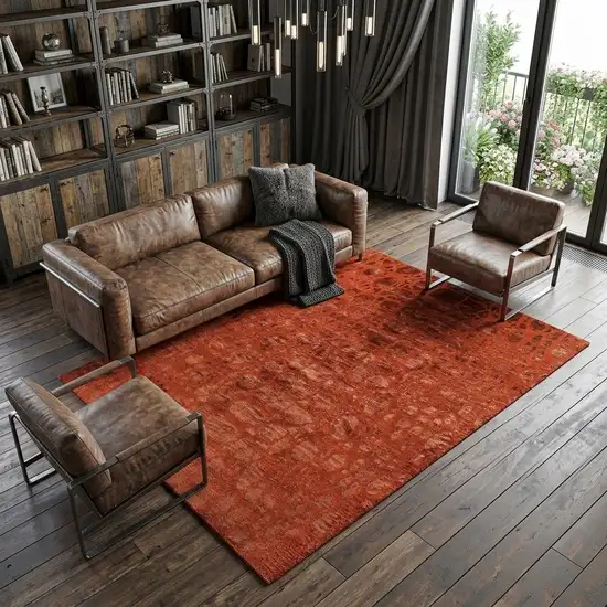 Red And Orange Animal Print Hand Knotted Area Rug Photo 1