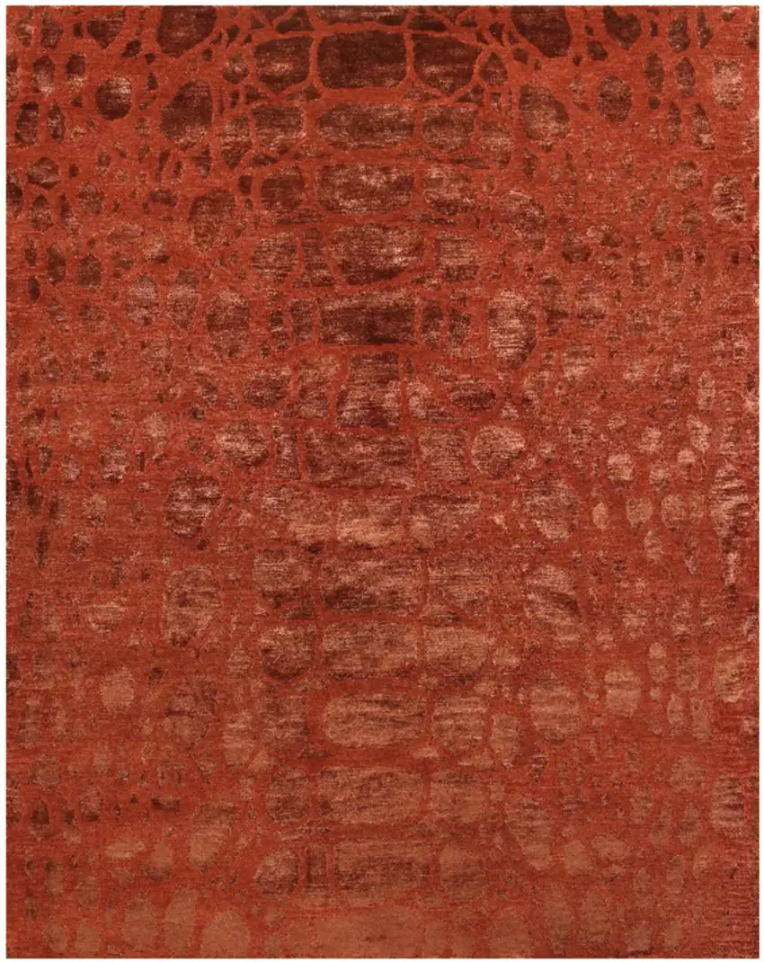 Red And Orange Animal Print Hand Knotted Area Rug Photo 2