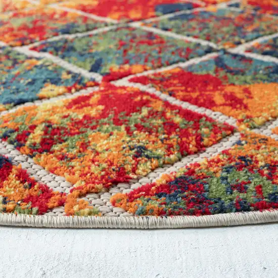 Red And Orange Diamond Round Rug Photo 8