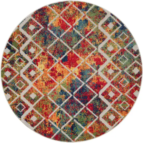 Red And Orange Diamond Round Rug Photo 4