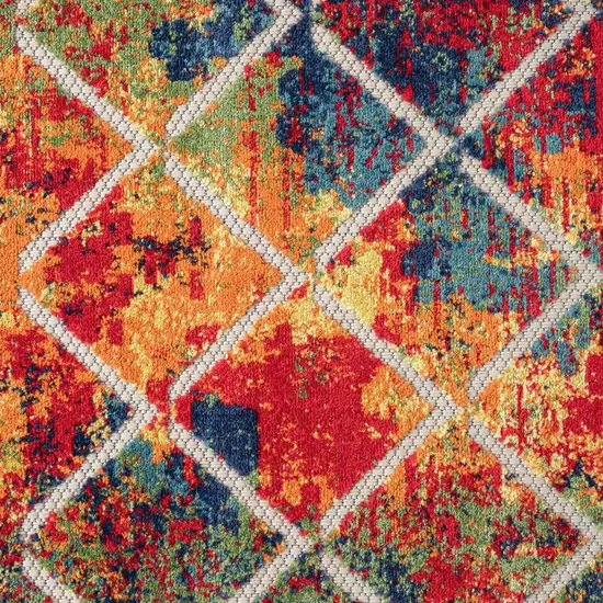 Red And Orange Diamond Round Rug Photo 7