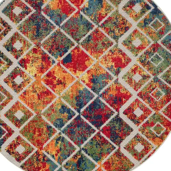 Red And Orange Diamond Round Rug Photo 2