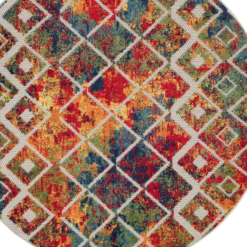 Red And Orange Diamond Round Rug Photo 2