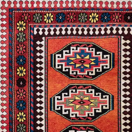 Red And Orange Tribal Washable Area Rug With UV Protection Photo 3