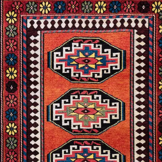 Red And Orange Tribal Washable Area Rug With UV Protection Photo 9
