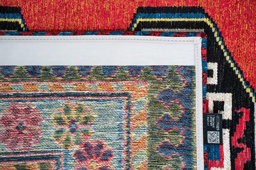 Red And Orange Tribal Washable Area Rug With UV Protection Photo 7