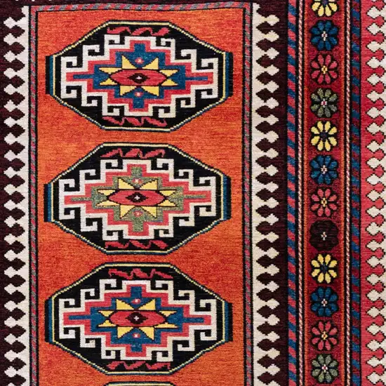 Red And Orange Tribal Washable Area Rug With UV Protection Photo 9