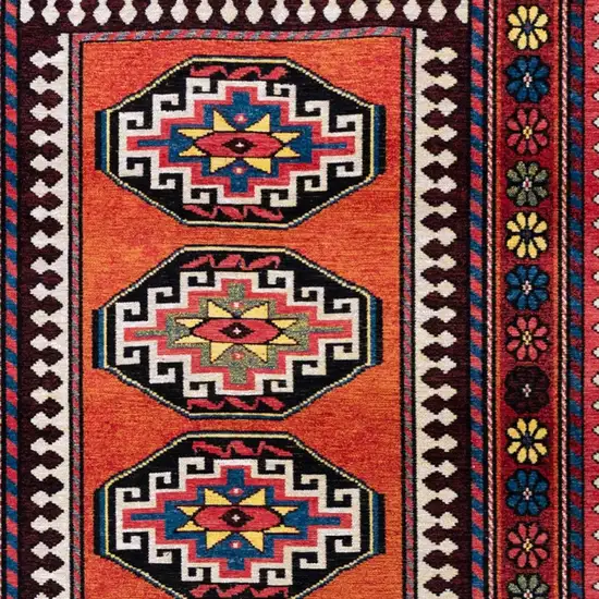 Red And Orange Tribal Washable Area Rug With UV Protection Photo 3