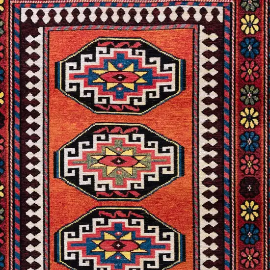 Red And Orange Tribal Washable Area Rug With UV Protection Photo 7