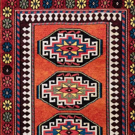 Red And Orange Tribal Washable Area Rug With UV Protection Photo 2