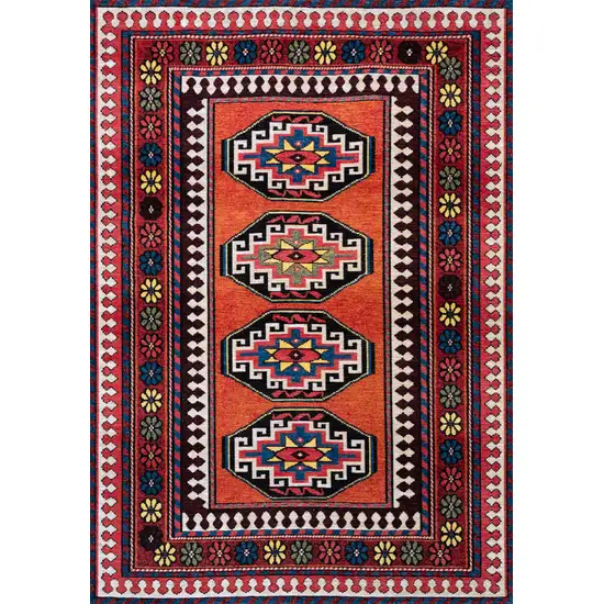 Red And Orange Tribal Washable Area Rug With UV Protection Photo 9