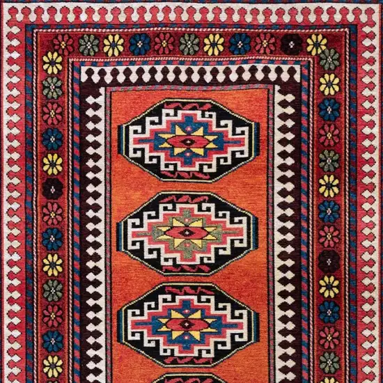 Red And Orange Tribal Washable Area Rug With UV Protection Photo 3