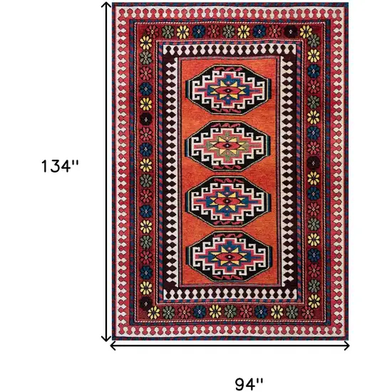 Red And Orange Tribal Washable Area Rug With UV Protection Photo 6