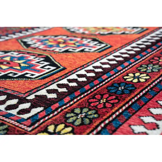 Red And Orange Tribal Washable Area Rug With UV Protection Photo 8