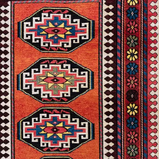 Red And Orange Tribal Washable Area Rug With UV Protection Photo 9