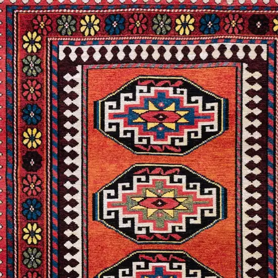Red And Orange Tribal Washable Area Rug With UV Protection Photo 3
