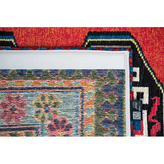 Red And Orange Tribal Washable Area Rug With UV Protection Photo 7