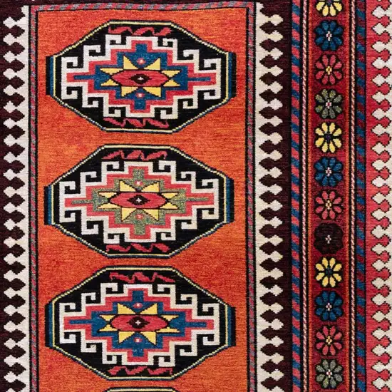Red And Orange Tribal Washable Area Rug With UV Protection Photo 3