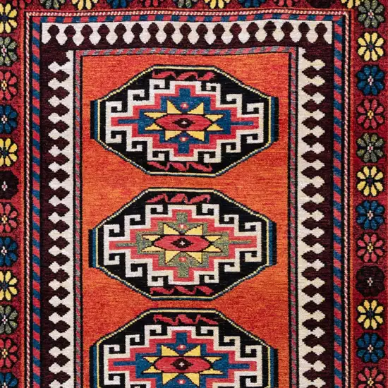 Red And Orange Tribal Washable Area Rug With UV Protection Photo 9