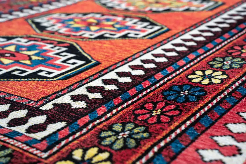 Red And Orange Tribal Washable Area Rug With UV Protection Photo 8