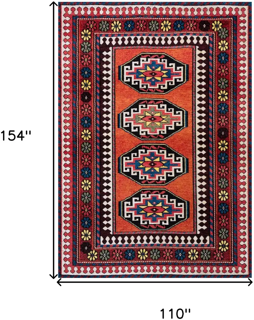 Red And Orange Tribal Washable Area Rug With UV Protection Photo 6