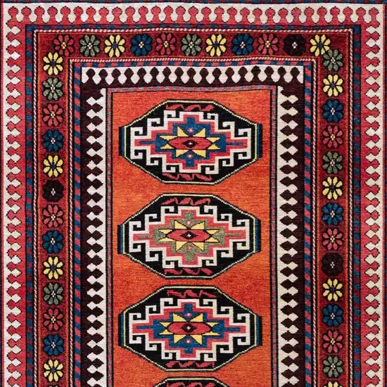 Red And Orange Tribal Washable Area Rug With UV Protection Photo 4