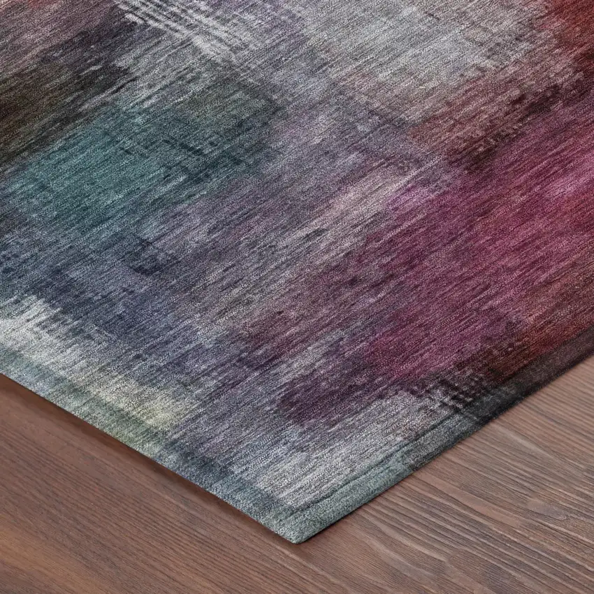 Red And Plum Abstract Washable Indoor Outdoor Area Rug Photo 5