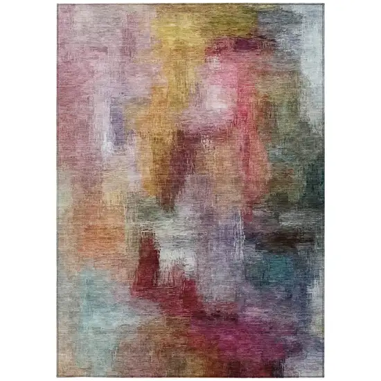 Red And Plum Abstract Washable Indoor Outdoor Area Rug Photo 4