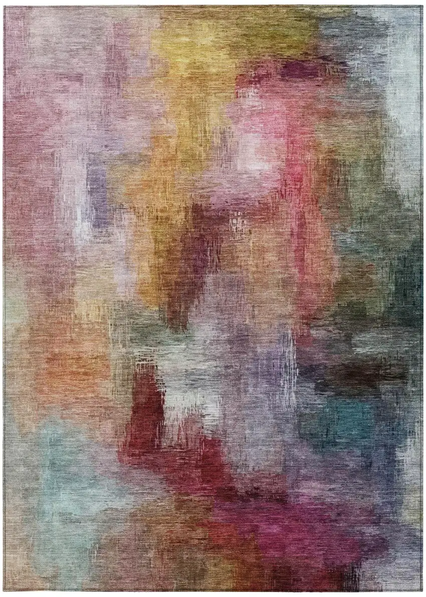 Red And Plum Abstract Washable Indoor Outdoor Area Rug Photo 4