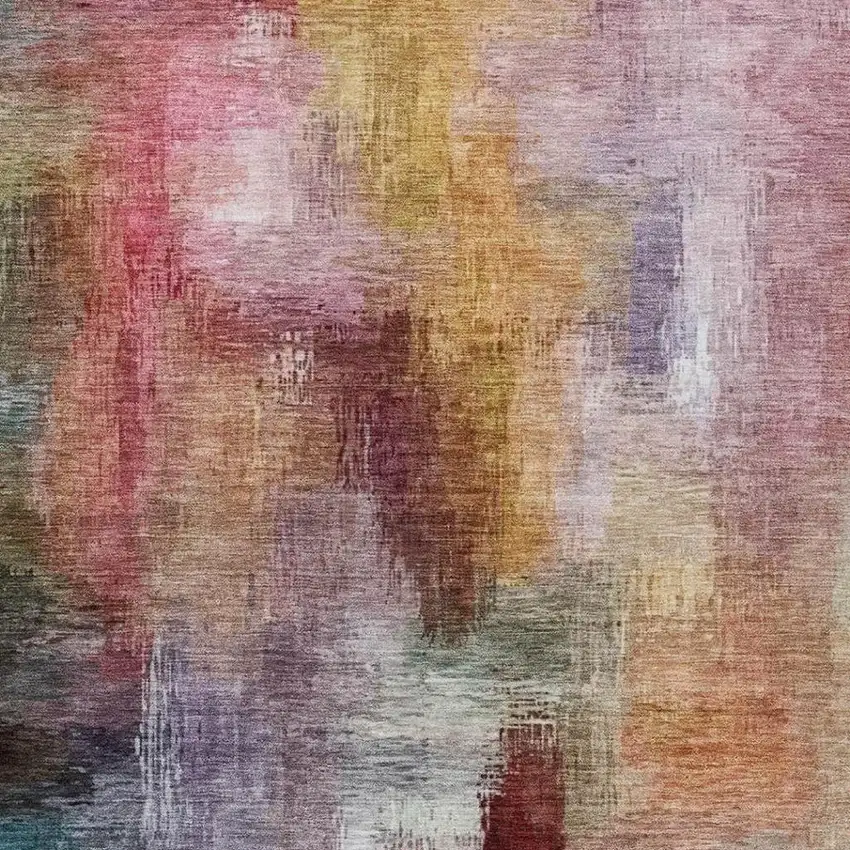 Red And Plum Abstract Washable Indoor Outdoor Area Rug Photo 3