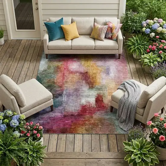 Red And Plum Abstract Washable Indoor Outdoor Area Rug Photo 1
