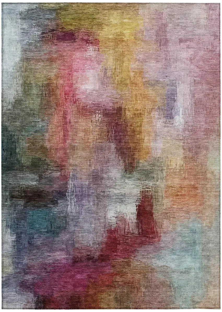 Red And Plum Abstract Washable Indoor Outdoor Area Rug Photo 2
