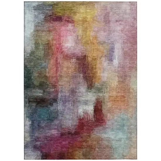 Red And Plum Abstract Washable Indoor Outdoor Area Rug Photo 2