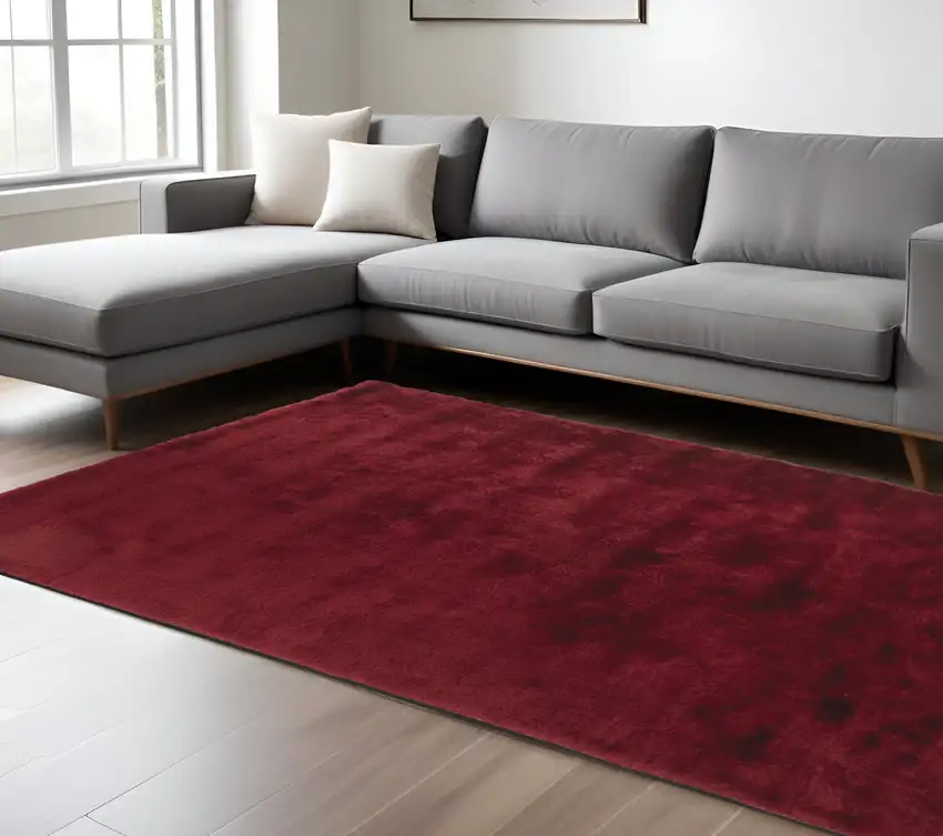 Red Purple Shag Hand Tufted Area Rug Photo 1