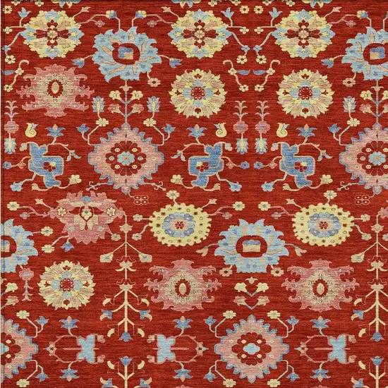 Red And Rust Geometric Washable Indoor Outdoor Area Rug Photo 2