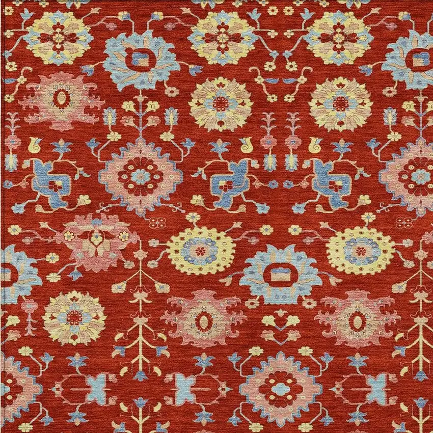 Red And Rust Geometric Washable Indoor Outdoor Area Rug Photo 2