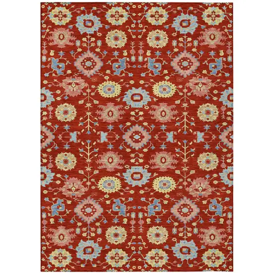 Red And Rust Geometric Washable Indoor Outdoor Area Rug Photo 1