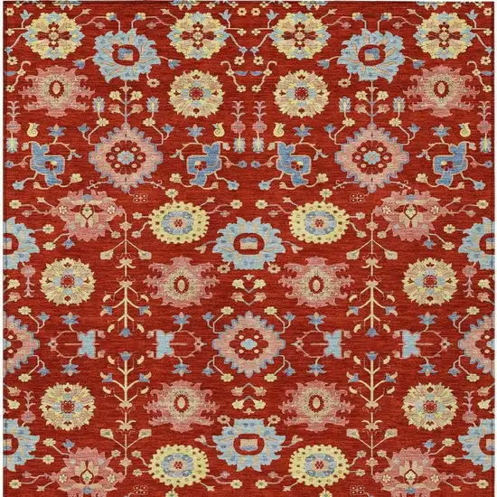 Red And Rust Geometric Washable Indoor Outdoor Area Rug Photo 3