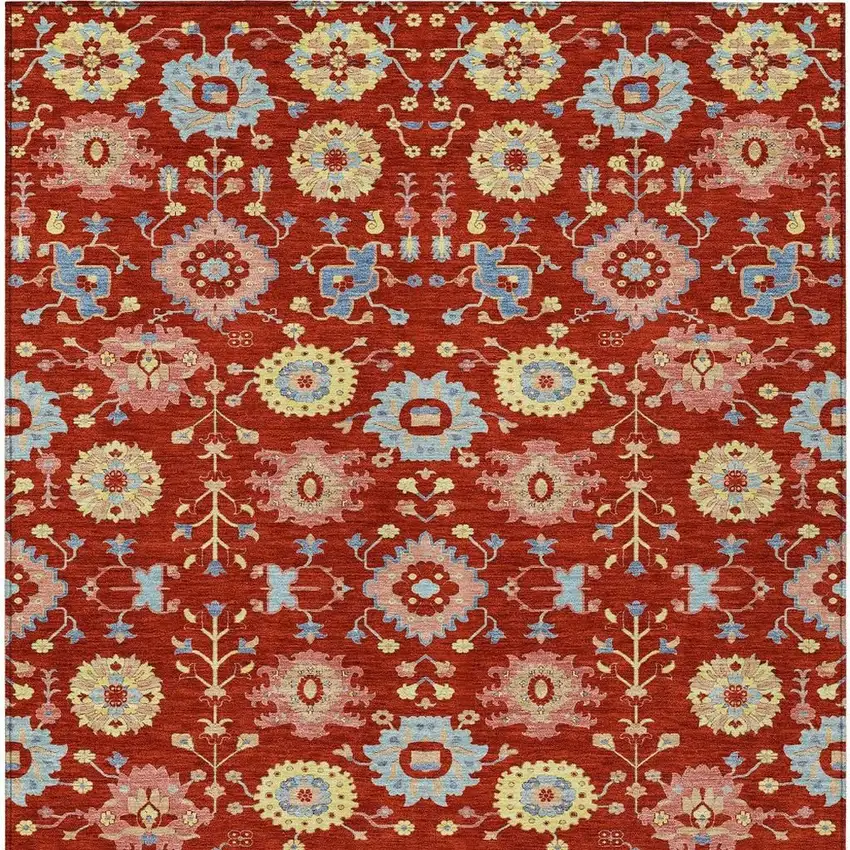 Red And Rust Geometric Washable Indoor Outdoor Area Rug Photo 3