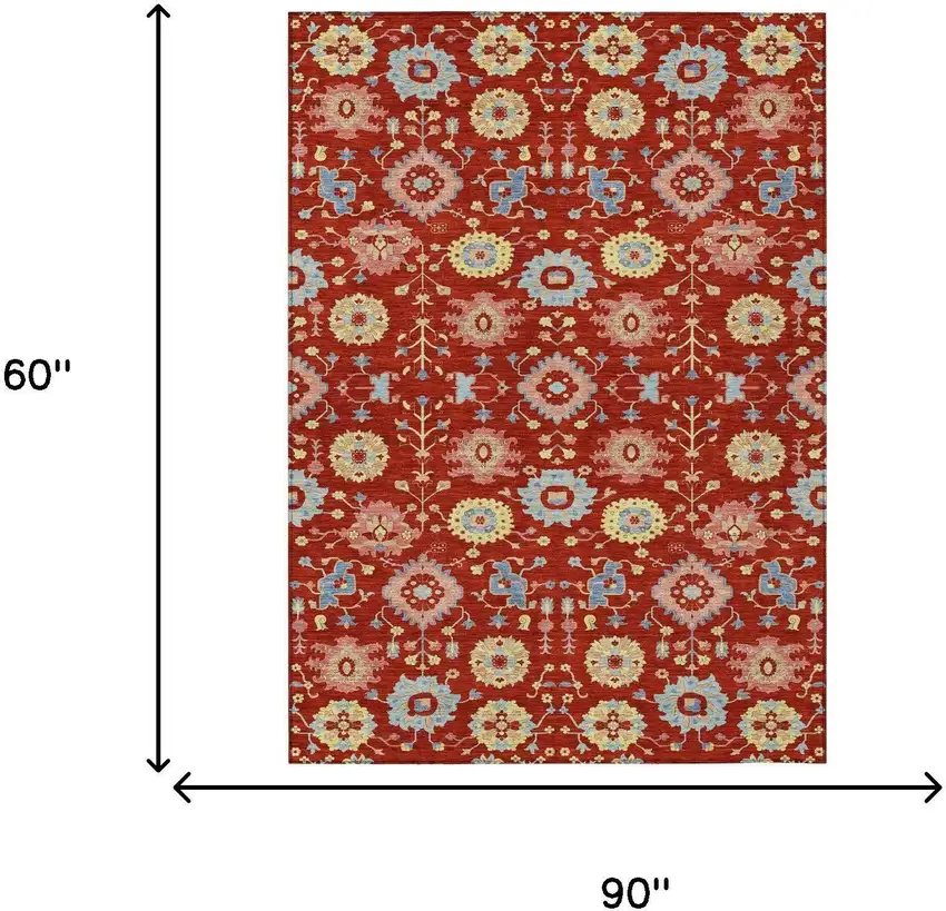 Red And Rust Geometric Washable Indoor Outdoor Area Rug Photo 6